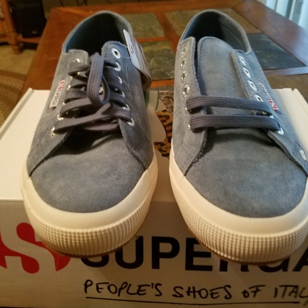 Superga women's 9 1/2 blue suede athletic shoe.